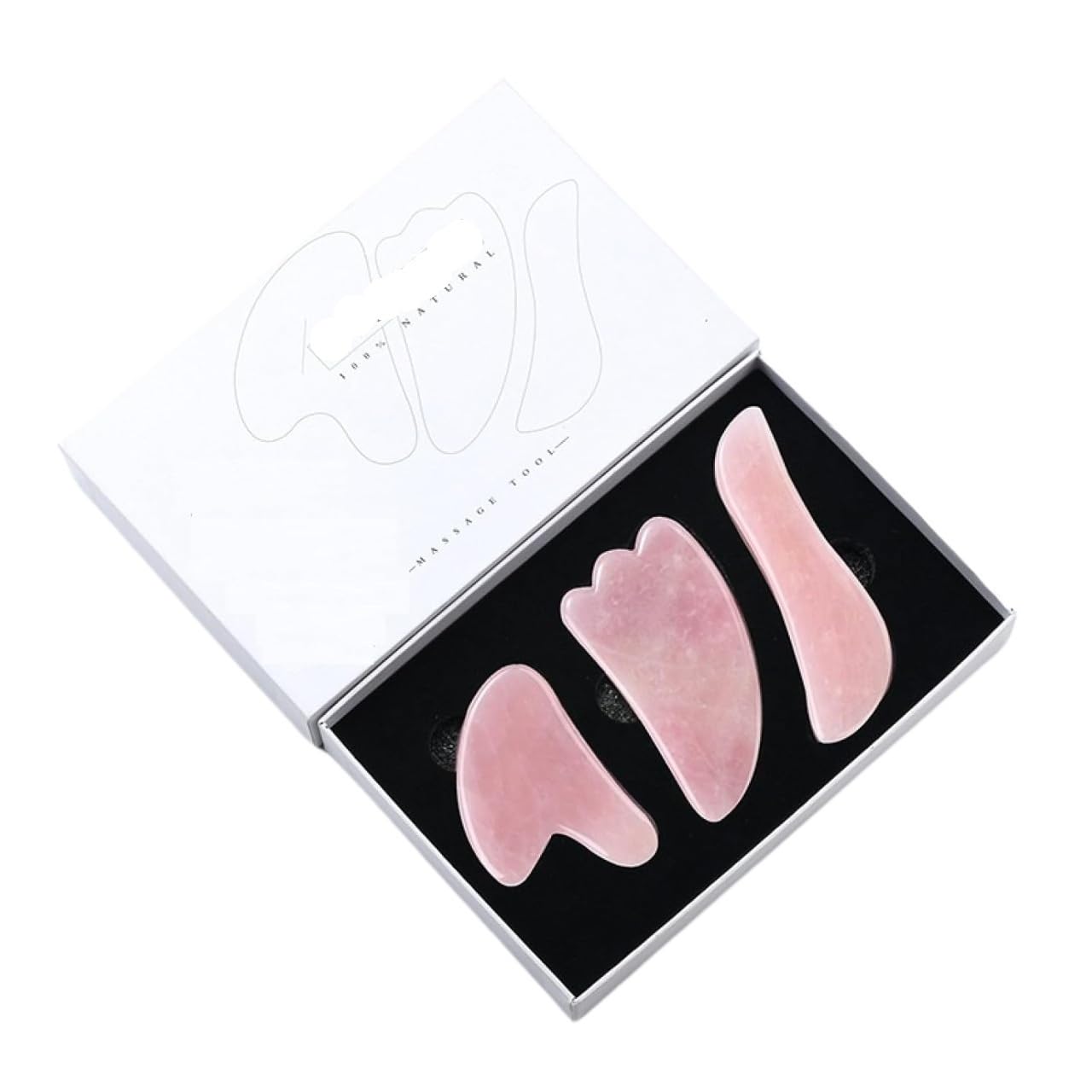 Gua sha stein, piedra gouache GuaSha herramientas de masaje raspador Gua Sha masaje for cara cuerpo natural masajeador facial de jade, 3 piezas