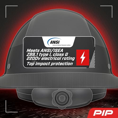 Dynamic WolfJaw Fiberglass Full Brim Hard Hat with Wheel Ratchet, 8 Point Suspension, ANSI/ISEA Z89.1 Type 1 Certified, Glass G Electrical Rating, Black (280-HP1481USA-11) by PIP - Image 6