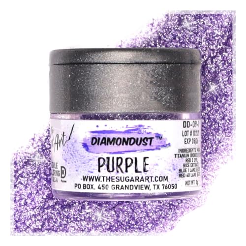 Purple Edible Glitter for Drinks, Cocktails, Cake Decorating, Strawberries, Chocolates & More | No Taste | 4g | 100% Food-Safe | Kosher, Vegan, Gluten & Nut Free | DiamonDust by The Sugar Art