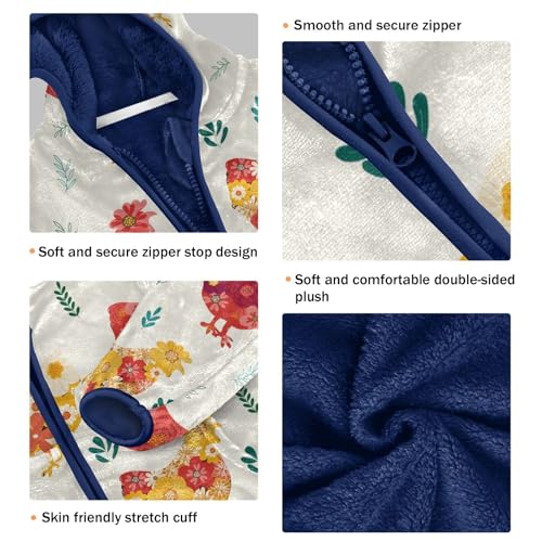 Colorful Flower Chickens Hand Drawn Girls Fleece Jacket Girls Fall Jacket Girls Zip Up Hoodie Girls Sherpa Jacket 2-10T3