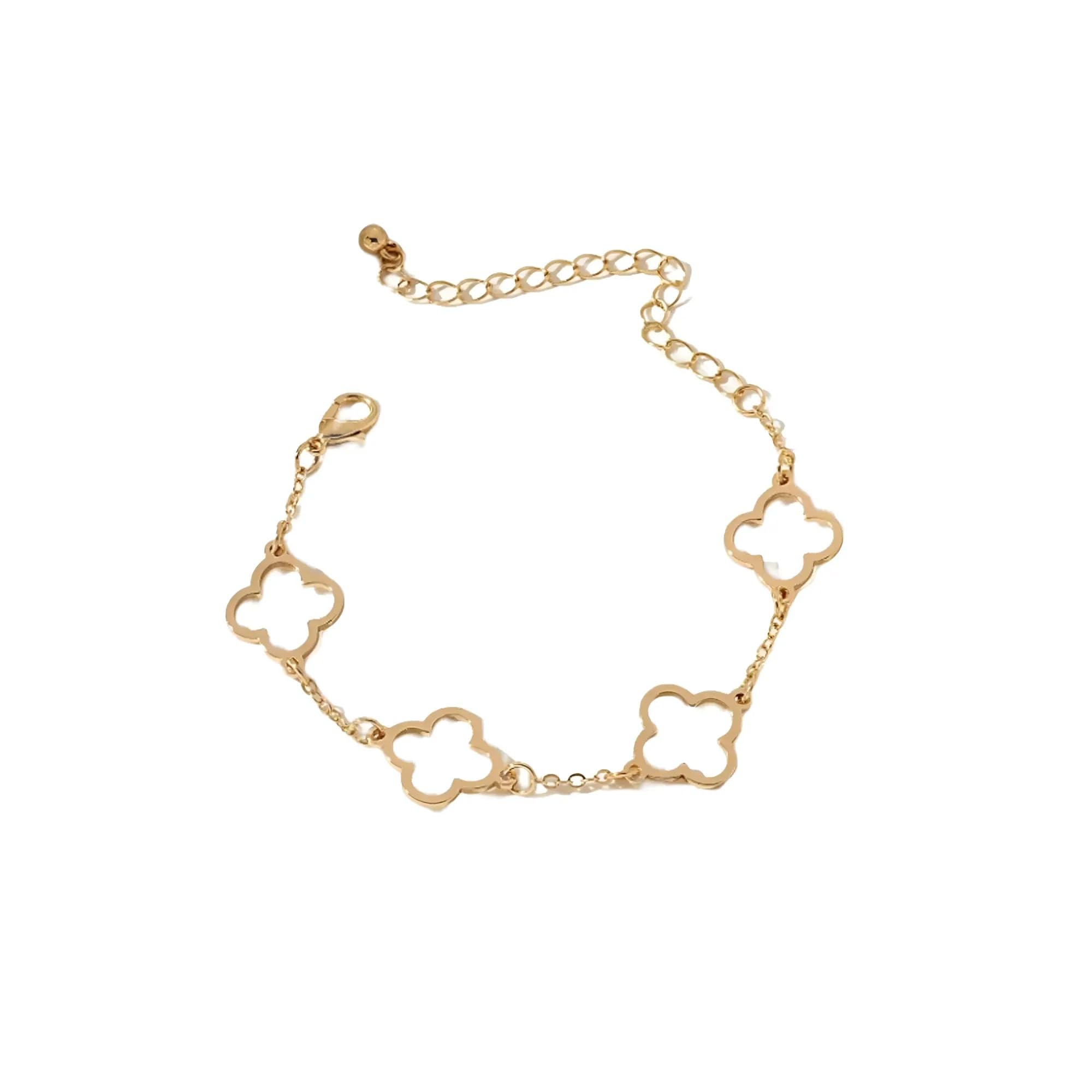 Bracelet porte-bonheur en forme de trèfle en argent plaqué or 18