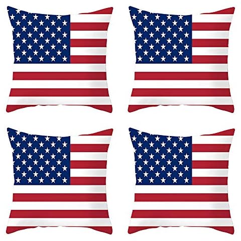 AMOR SPES 4th of July Pillow Covers 18x18 Independence Day Decorations Pillowcase American Flag Throw Pillow Cover Cushion Case Set of 4 (A) Cover