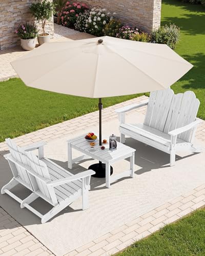 Image of SERWALL 3-Piece Adirondack Bench Set, 2 Benches & 1 Coffee Table, White