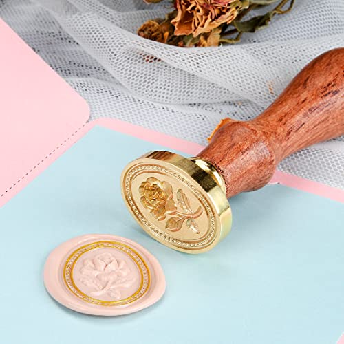 Wax Seal Stamp - Embossment Rose Flower, Oval Brass Head With Wooden Handle #TOP5