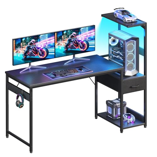 Casaottima 54 Inch Gaming Desk Storage & LED Lights,