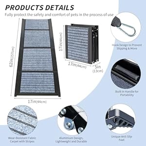   Dog-Car-Ramp-for-Medium-Large-Dogs-Pet-Stairs-Ramp-with-Anti-Slip-62x-17-Extra-Long-and-Wide-Dog-Steps-for-Dogs-Up-to-250LBS-for-High-BedTrucksCars-and-SUV