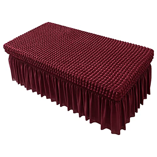 rismart Rectangle Polyester Elastic Coffee Table Cloth Cover Skirt Stain Resistant Tablecloths with Lace Edge Burgundy,S
