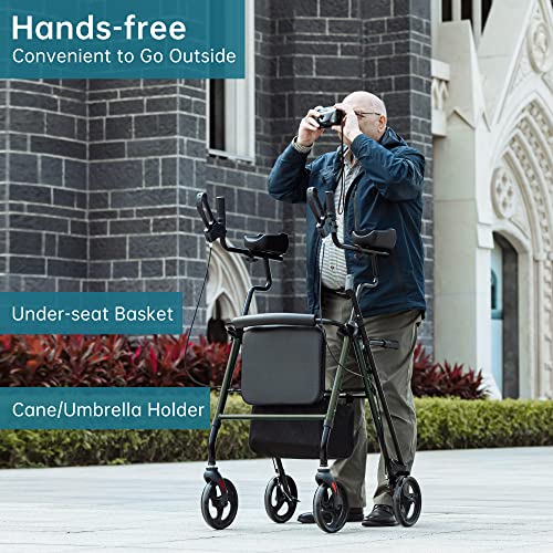 Elenker Upright Walker, Stand Up Rollator Walker With Padded Seat And Backrest, Lightweight, Compact Folding, Fully Adjustment Frame For Seniors, Green #TOP1