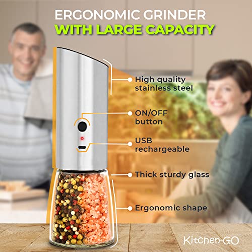 Rechargeable Electric Pepper Grinder, Automatic Gravity Salt Mill With Adjustable Coarseness, Brushed Stainless Steel, Ceramic Blades And Refillable Glass (Silver Grinder - 1 Unit) #TOP5