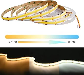 COB Led şerit 5metre 12V 320LED/m 3000K sıcak beyaz 10W 8mm IP20 aydınlatma ışık hortum kendinden yapışkanlı [Enerji Sınıfı A]
