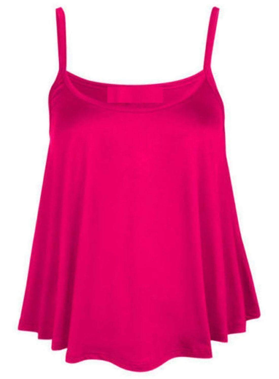 21Fashion Women's Cerise Plain Cami Swing Vest Sleeveless Top Strappy Flared Cami Vest Top Plus Size