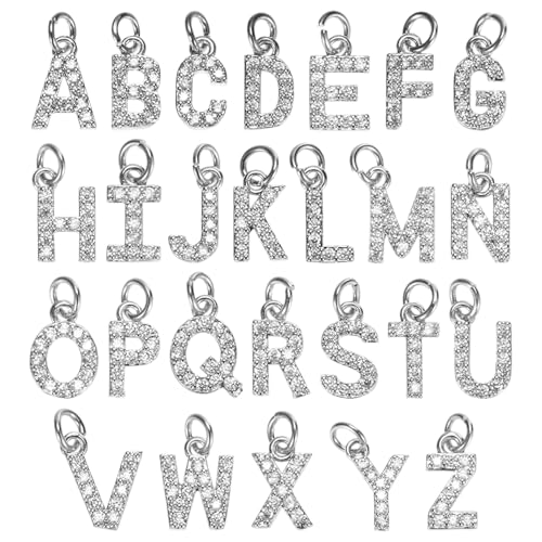 M METERXITY 26-Pack Full Rhinestone Letter, 2.5mm Slide Alphabet Letters A-Z for DIY Name ID Bracelets/Necklace/Wristbands Pendants/Jewelry Making [White Gold]