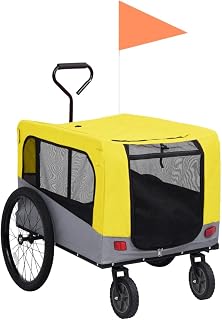 RAUGAJ Remolque para mascotas 2 en 1 y cochecito de paseo amarillo y gris, color amarillo y gris