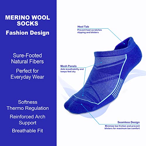 Merino Wool Ankle Running Socks Cushioned Low Cut Tab Athletic Socks For Men And Women Gifts 3 Pairs(Navy Blue,L) #TOP1
