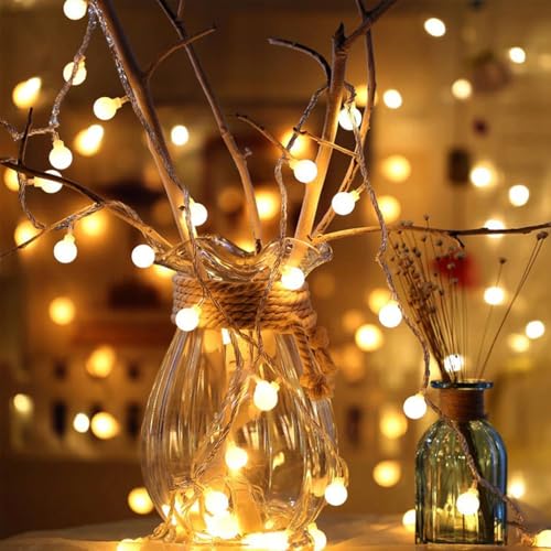 Image of Lexton Decorative 14 Ball LED Serial String Light | 4 Meter Long, 14 LED, Plug Sourced | Best for Christmas, New Year, Diwali Light (Pack of 1, Warm White)