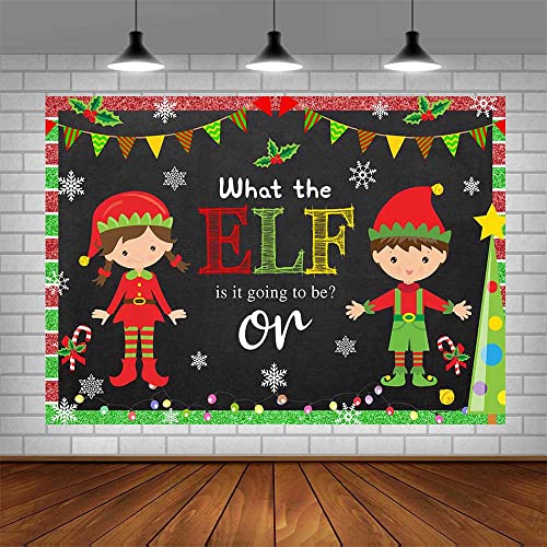 Aibiin 7X5Ft Christmas Gender Reveal Backdrop Merry Xmas Red Green Elf Photogarphy Background What The Elf Is It Going To Be Boy Or Girl Party Decorations Banner Photo Props #TOP3