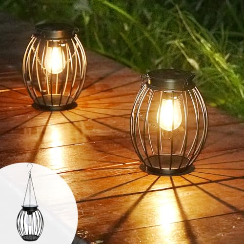 Hanging Solar Lanterns Outdoor Waterproof, Solar Powered Ultra-Bright Lights Solar Lantern for Patio Garden Porch Yard Pathway (2 Pack )