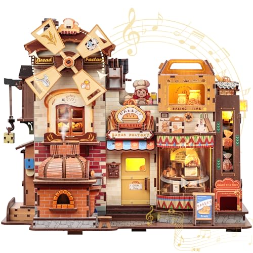 CUTEBEE Puzzle 3D Bread Factory – Maquette en Bois à Construire avec LED, Musique & Mécanismes Rotatifs, 576 pièces, Jeu de Construction Adulte,...