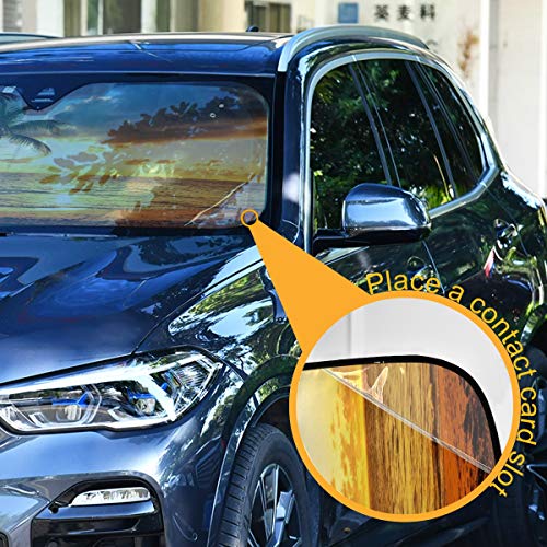 Oarencol Palm Tree Car Windshield Sun Shade Tropical Sunset Beach Ocean Foldable UV Ray Sun Visor Protector Sunshade to Keep Your Vehicle Cool (55" x 27.6") by Oarencol - Image 3