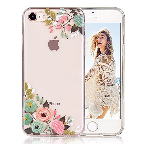COSANO iPhone 8 case, for iPhone 7 case Girls Floral Clear Design Soft Slim Fit [Hard PC Back + Shock Absorbing Soft Bumper] Transparent Protective Cover for iPhone 7 iPhone 8 (Vintage Floral 8)