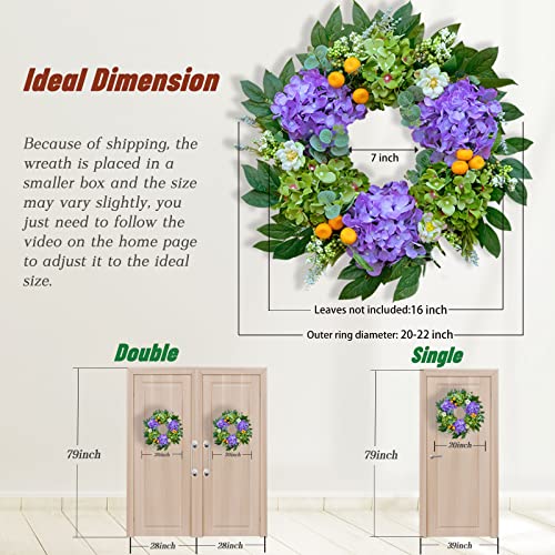 Summer Wreaths For Front Door, 20'' Spring Door Wreath Outside, Artificial Hydrangea Wreaths For All Seasons, Indoors, Home, Farmhouse, Window, Wedding #TOP1