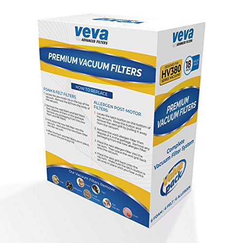 VEVA Premium Vacuum Filter Set with 6 Allergen, 6 Foam, 6 Felt Filters for Shark Rocket DuoClean Corded Ultralight Vacuum Model HV380, 381, 382, 383 and 384Q