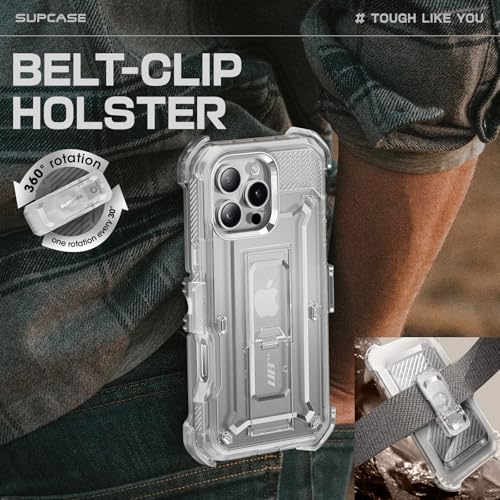 Image of SUPCASE for iPhone 16 Pro Case with Screen Protector & Kickstand, Clear | Detachable Belt Clip, Military-Grade Protection, Full Body Heavy Duty Phone Case for iPhone 16 Pro 6.3'', Unicorn Beetle Pro