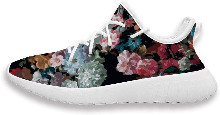 Funny Printing Retro Flowers Oil Painting Lace Up Shoes Retro Lightweight Breathable Running Sneakers for Men