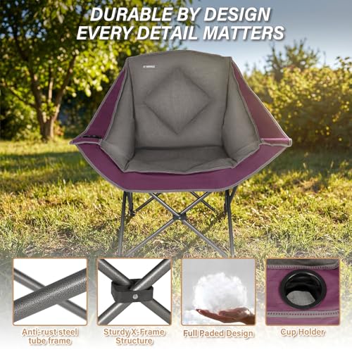 CAMPHILL Folding Camping Chair,Oversized Portable Camping Chair with Cup Holder,Heavy Duty Padded Lawn Chair for Camping, Tailgates, Beach, and Sports - Image 4