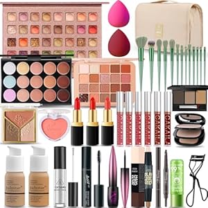 All in One Makeup Kit for Women Full Kit, Professional Travel Makeup Kit for Women & Teens, Foundation Eyeshadow Lipstick Brow Pencil Eyeliner Contour Powder, Complete Make Up Gift Set for Beginners