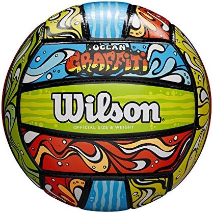 WILSON Ocean Graffiti Outdoor Recreation Volleyball - Official Size, Green/Orange/Blue