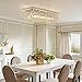 Siljoy Modern Crystal Chandelier 8-Lights Rectangular Flush Mount Pendant Ceiling Light Fixture Rectangle K9 Crystal Raindrop Chandelier for Dining Living Room Kitchen Island L40'' x W10'' x H10'