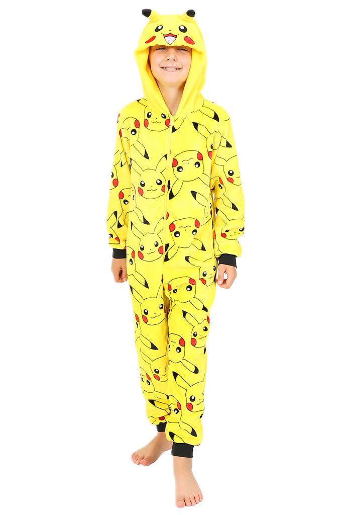 Pikachu Boys Girls Fleece Sleepsuit Kids Pokemon All in One (9-10 Years) Yellow