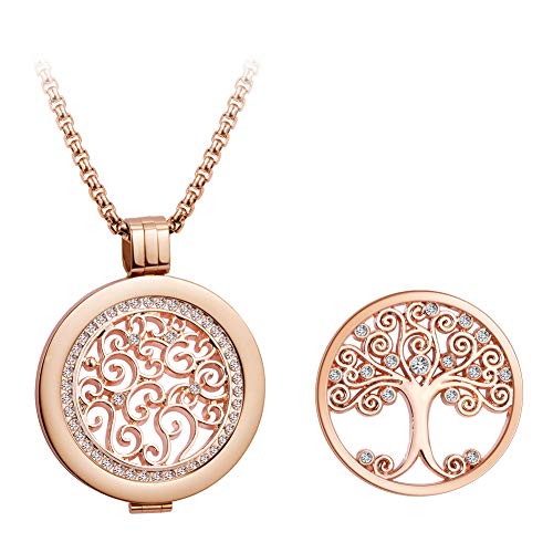 Colgante árbol de la vida U&D Coin de 33 mm en oro rosa de acero