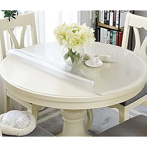 EN AyuL Transparante PVC tafelkleed protector, ronde transparante tafelbeschermer, 100 cm/120 cm waterdicht plastic tafelkleed eetkamer bureauonderleggers (mat, 110 cm)