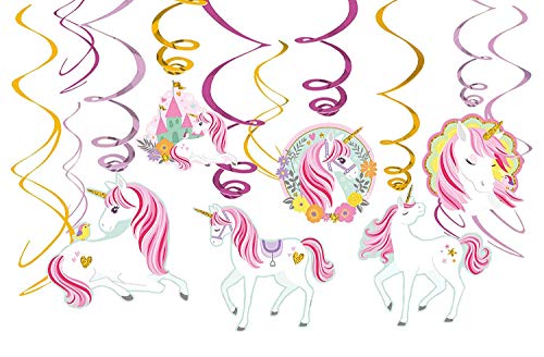 Amscan 671929 - Magical Unicorn Kids Birthday Party Hanging Swirls Decorations - 12 Pack