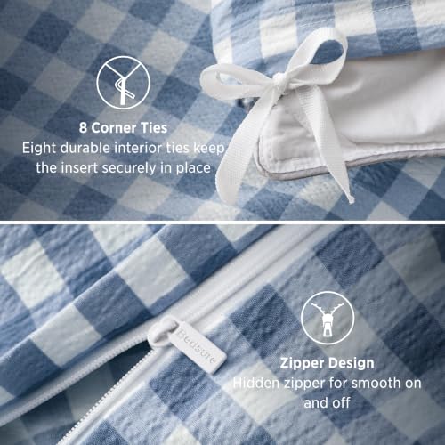 Image of Bedsure Gingham Ruffle Duvet Cover Set, Queen Cotton-Like Quilt Cover, Blue