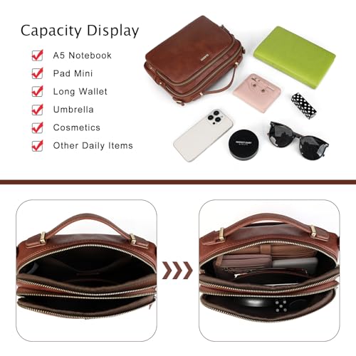Image of Crossbody Bag,Convertible Top Handle Purse and Satchel for Women | Soft vegan leather; multi pockets; fits A5,iPad mini,long wallet; lightweight organizer for work, travel and weekends