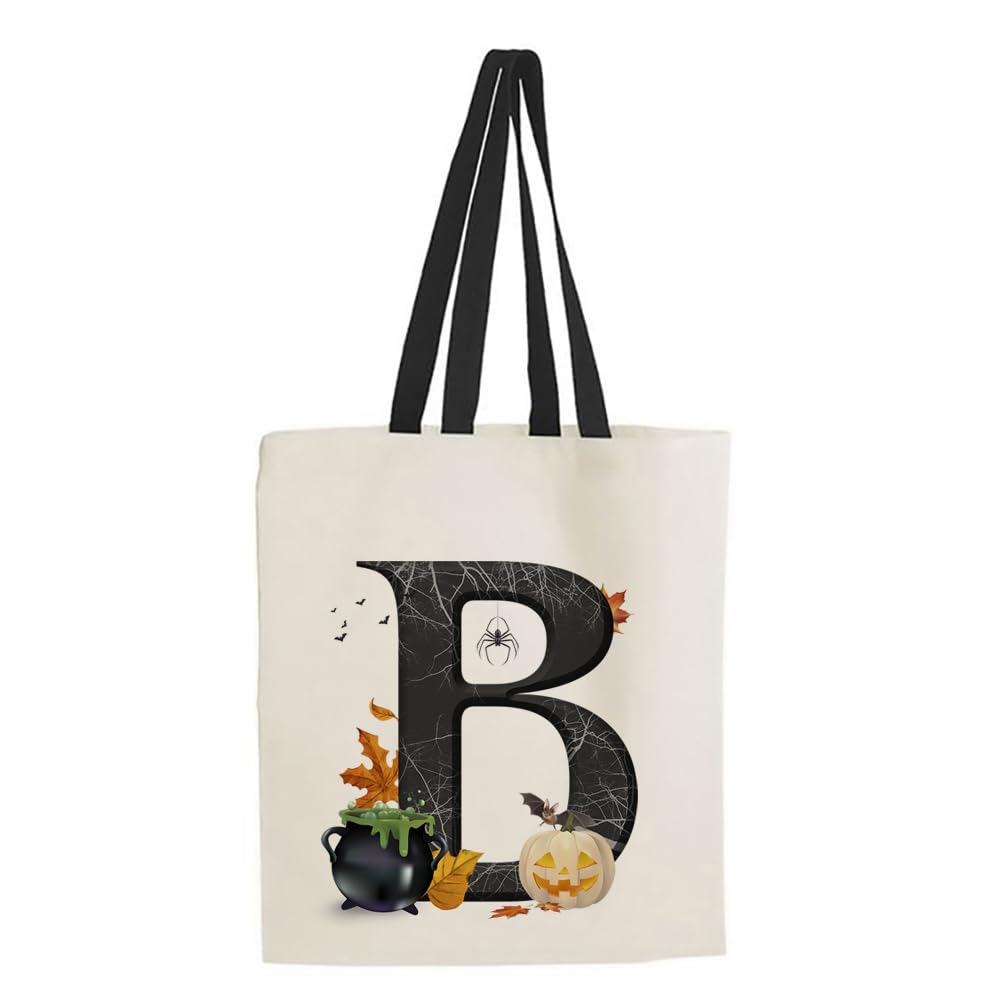 Halloween Tote Bags - Trick or Treat, Pumpkin Party, Girl Gifts - Reusable, Black Handle