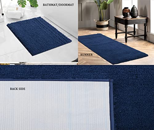 Image of Purav Light 2200 GSM Soft Fluffy Runner Mats (3 x 5 ft, Navy Blue)| Durable & Washable Bedside Runner for Bedroom, Mat for Bathroom, Living Room Floor Home Decoration with Anti Skid Backing