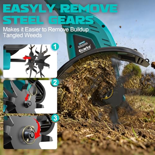 Cordless Tiller Cultivator Compatible with Makita 18V Battery, Ecarke 450RPM Brushless Garden Rototiller,48 Steel Tines, 9" W×6.3" D,Foldable Soil Tilling Tool for Garden Lawn Landscaping (Tool Only) by Ecarke - Image 6