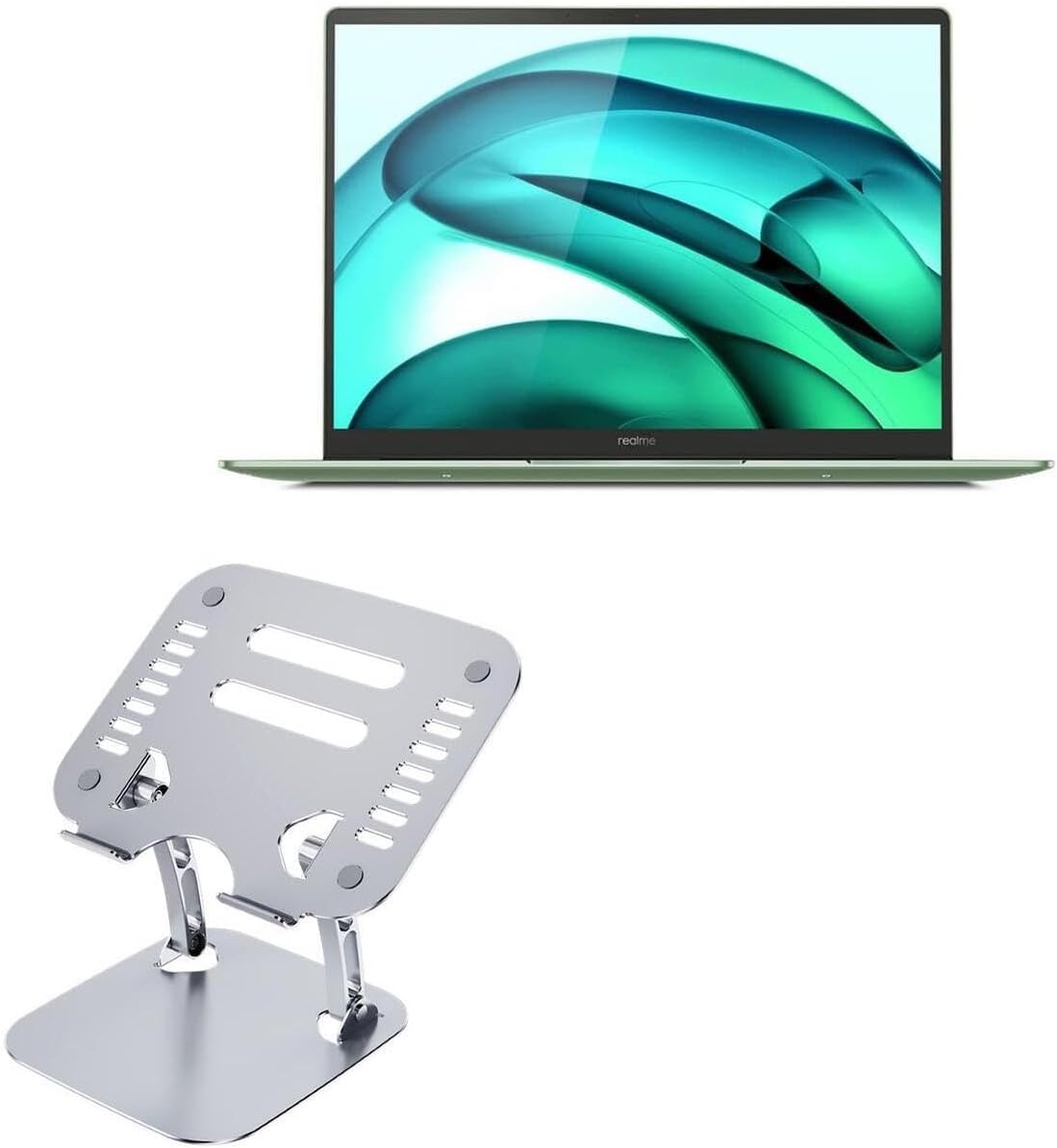 BoxWave Stand and Mount Compatible with Realme Book Prime - Executive VersaView Laptop Stand, Ergonomic Adjustable Viewing Angle Metallic Riser - Metallic Silver