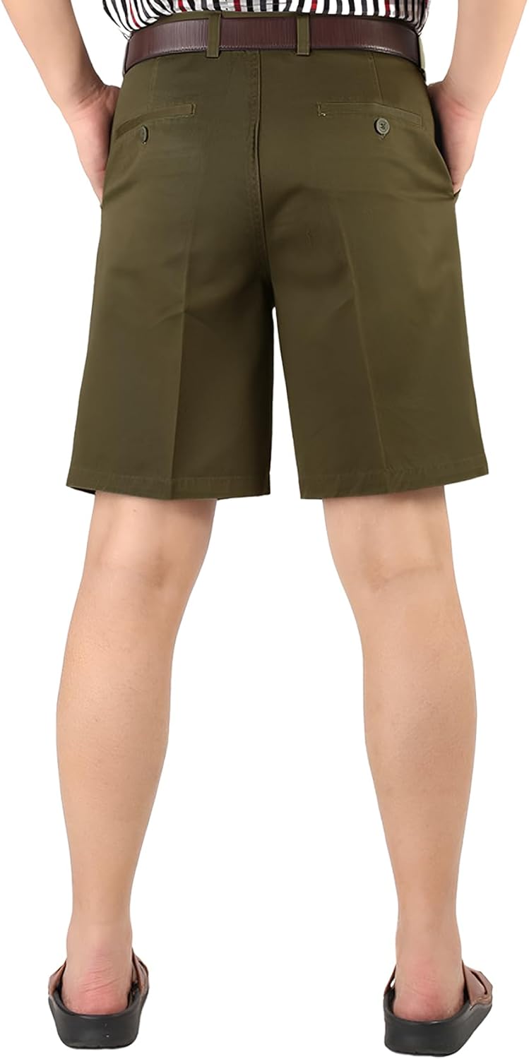 Flygo Men's Classic Fit 7'' Inseam Chino Oxford Shorts Pleated Flat Golf Shorts - Image 3