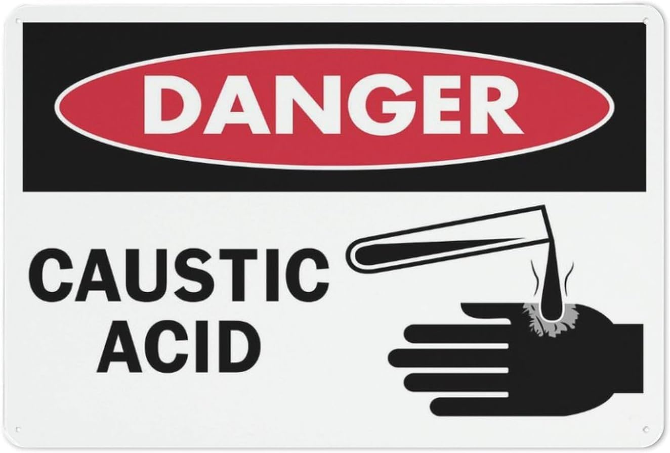 Danger Caustic Acid Symbol Rust Free Aluminum Sign - Security Warning Decor with Pre-Drilled Holes for Factory Chemical Zone - 12x16 Inches​