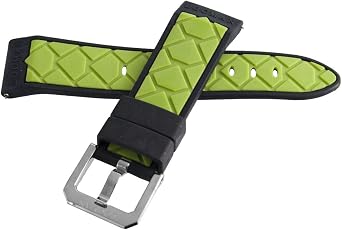 Locman Mens 24mm Green & Black Rubber Watch Band Strap with Silver Buckle