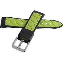 Locman Mens 24mm Green & Black Rubber Watch Band Strap with Silver Buckle