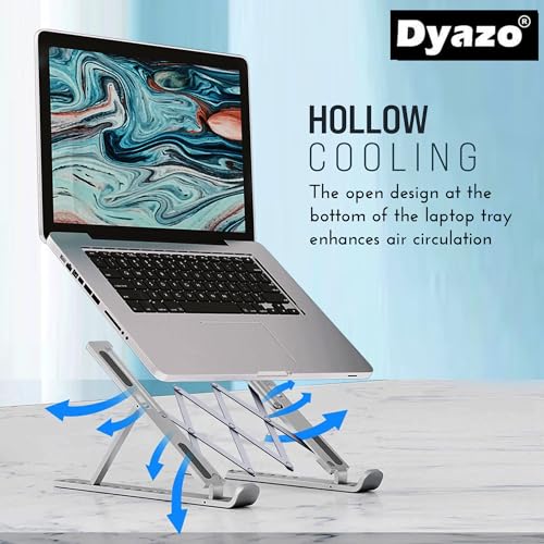 Image of Dyazo 2 in 1 Laptop & Mobile Stand | Foldable Riser with Ventilated Design | Multi Angle Adjustable Height Holder Fit Upto 15.6 Inch Laptops | Compatible for Mac, HP, Dell, Acer, Lenovo & More (Black)