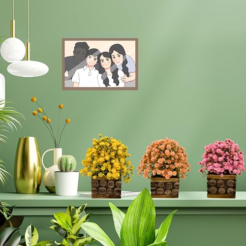 Image of Tdas Artificial Flower Plants Leaves Wooden Potted Flowers Home Decor Greenery Eucalyptus Small Faux with Pot for Indoor Shelf Desk Bathroom Bedroom Office Decoration (White)