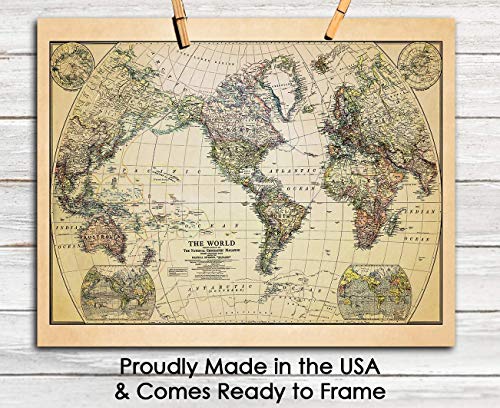 Vintage 1922 World Map Travel Poster Wall Art Prints: Paris, London, Berlin & Amsterdam - 11X14 Unframed Room Decor For Home, Office, Dorm, Studio & Man Cave - Creative Gift Idea For Travel Fans #TOP5