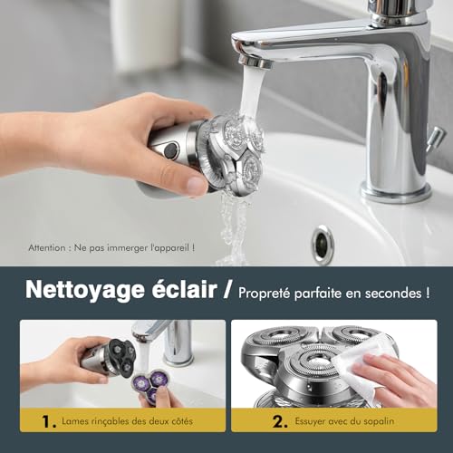 iWarmbase Mini Rasoir Électrique pour Homme - tondeuse barbe homme 3D - Rasoir à Têtes Rotatives/tondeuse nez - Rasage Sec & Humide avec Base de Recharge et 3 Embouts de Précision. – vue 7